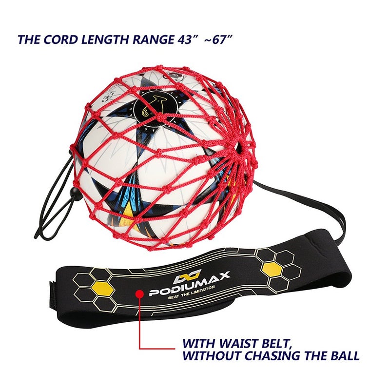 PodiuMax Hands-Free Soccer Kick/Throw Trainer, New Ball Locked Net Design, Adjustable Waist Belt & Cord Suit for All Levels (Fits Ball Size 3, 4, 5) - Image 3